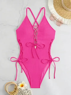 CurveSculpt – Sexy Lace Up One Piece Swimsuit