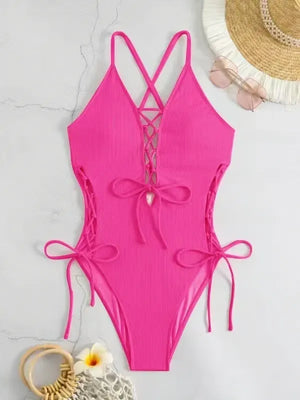 CurveSculpt – Sexy Lace Up One Piece Swimsuit