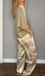 LuxeSilk – Half-Sleeve Satin Set