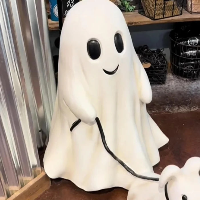 SpookyPaws - Ghostly Pumpkin Dog Statue