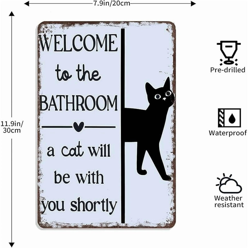 PurrfectWelcome – Funny Cat Bathroom Tin Sign