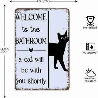PurrfectWelcome – Funny Cat Bathroom Tin Sign