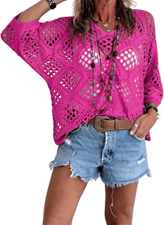 Women's Bohemian-Inspired Beige Crochet Top with V-Neck