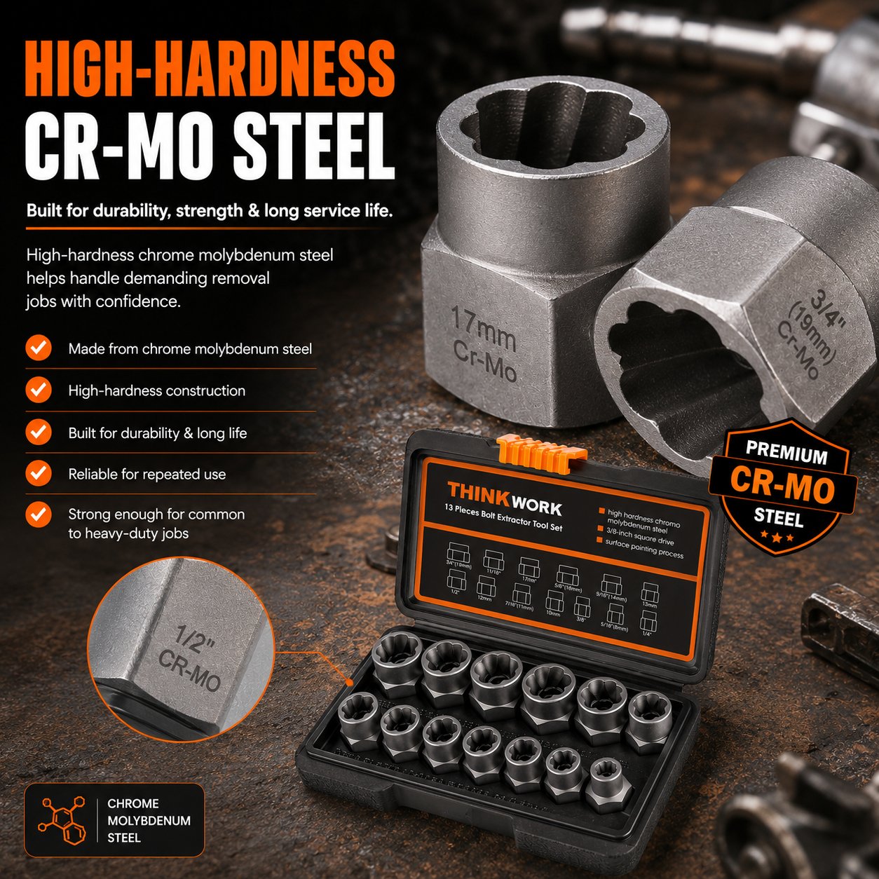 GripPower – Multi Size Bolt & Nut Extraction Tool Kit