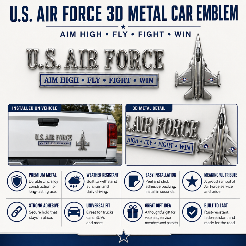 🏆Last Day Promo: 49% OFF! 🎖️U.S. Air Force Aim High Fly Fight Win 3D Metal Car Emblem Badge