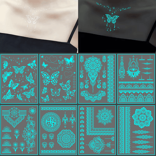 🔥Waterproof Blue Luminous Butterfly Tattoo Stickers - Temporary Body Art for Music Festivals & Parties