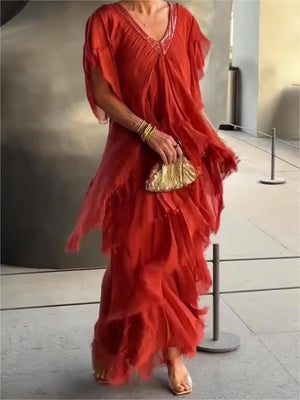 LumiSilk – Classic V Neck Formal Maxi Dress