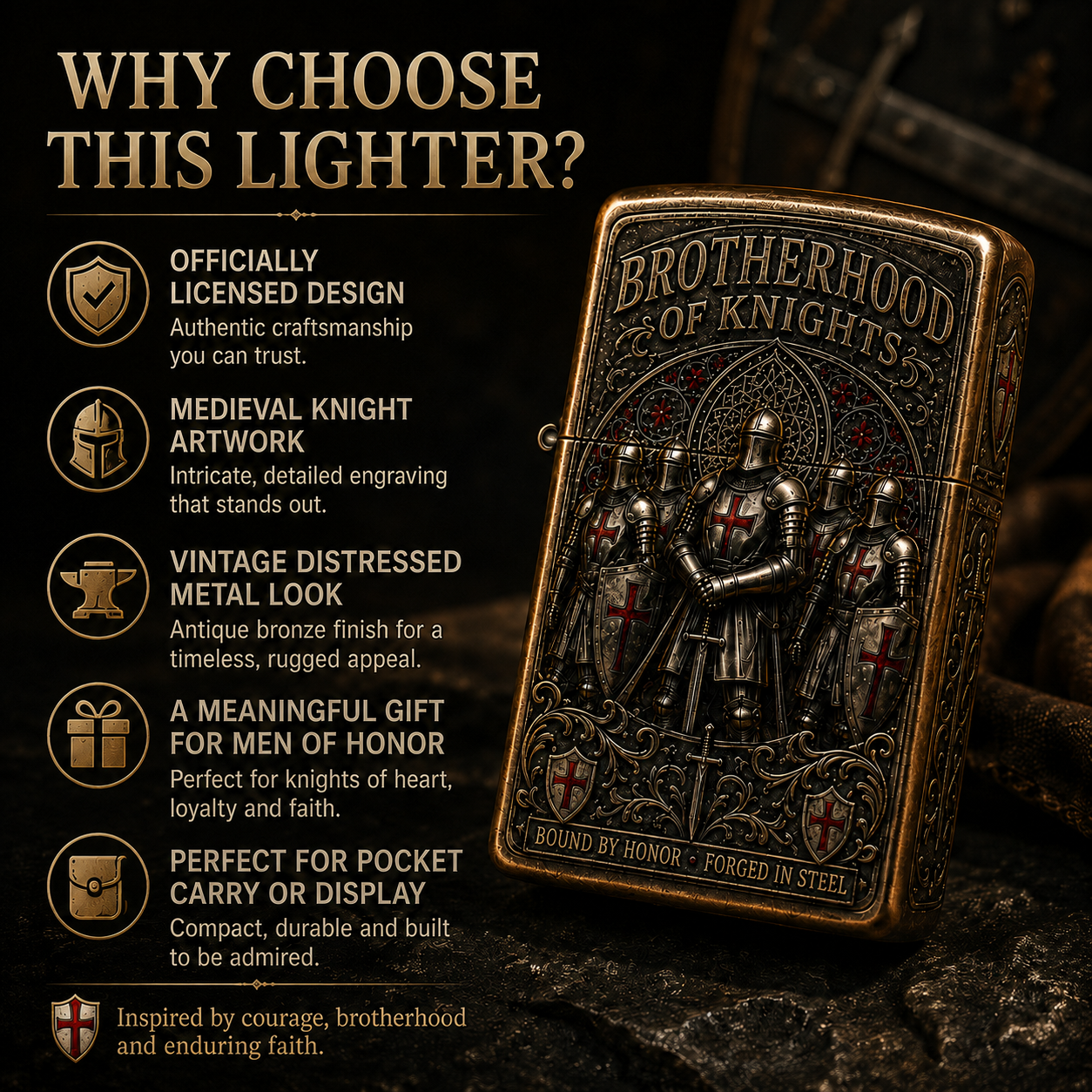 KnightFlame – Premium Medieval Brotherhood Windproof Lighter