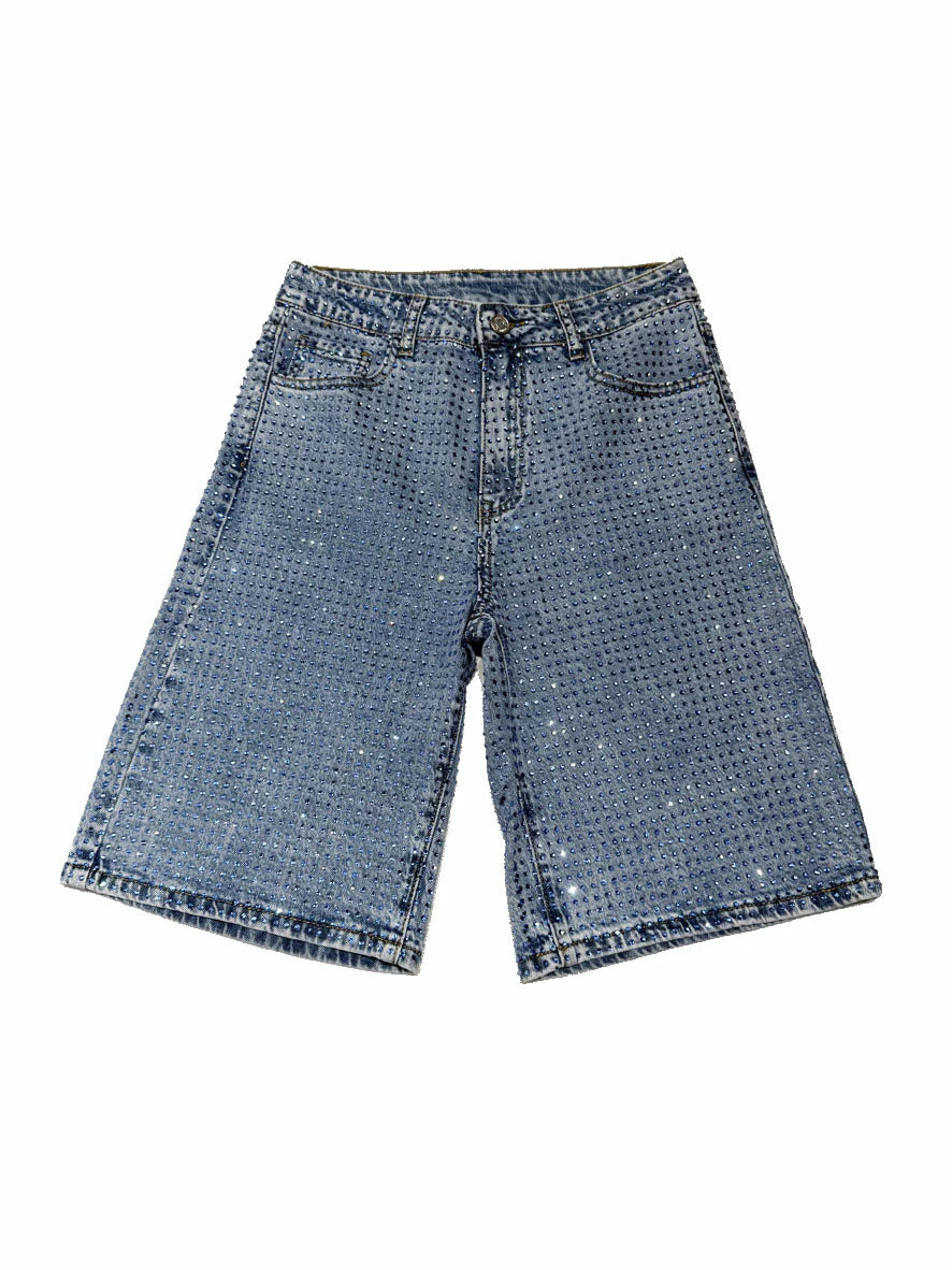 GlimmerWave - Sparkling Blue Denim Shorts – Dazzle All Day