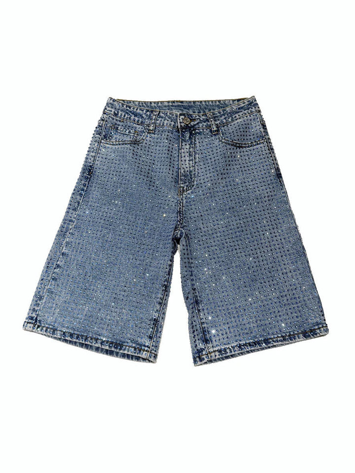 GlimmerWave - Sparkling Blue Denim Shorts – Dazzle All Day