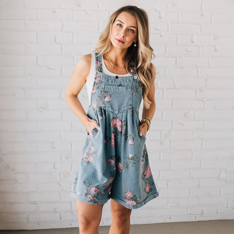 RetroBloom – Vintage Floral Denim Jumpsuit