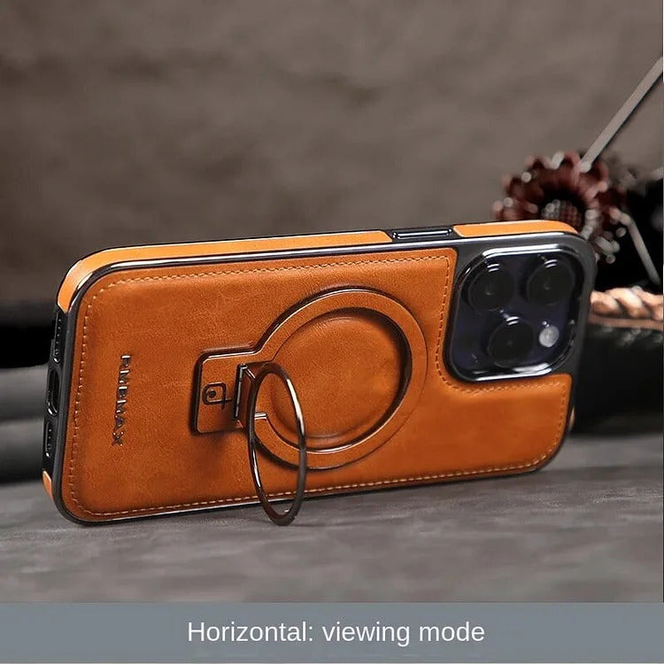 Premium iPhone Stand Case – Leather & Metal