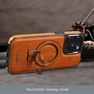 Premium iPhone Stand Case – Leather & Metal