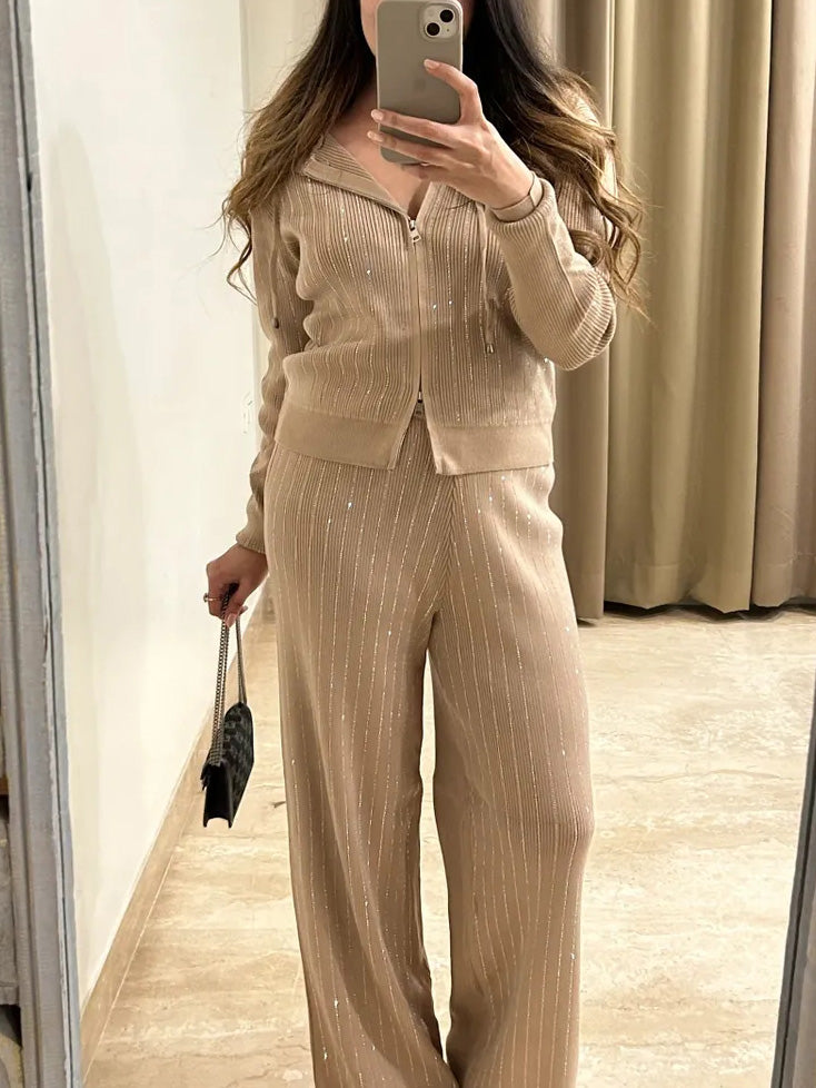 ShimmerSoft - Luxe Hooded Knit Set – Cozy, Sleek & Stylish