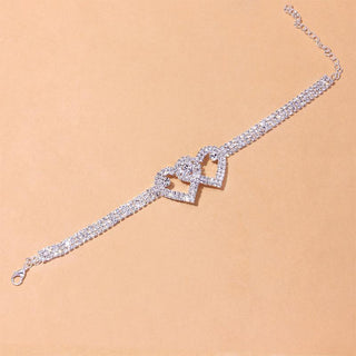 GlimmerHearts – Double Heart Rhinestone Anklet