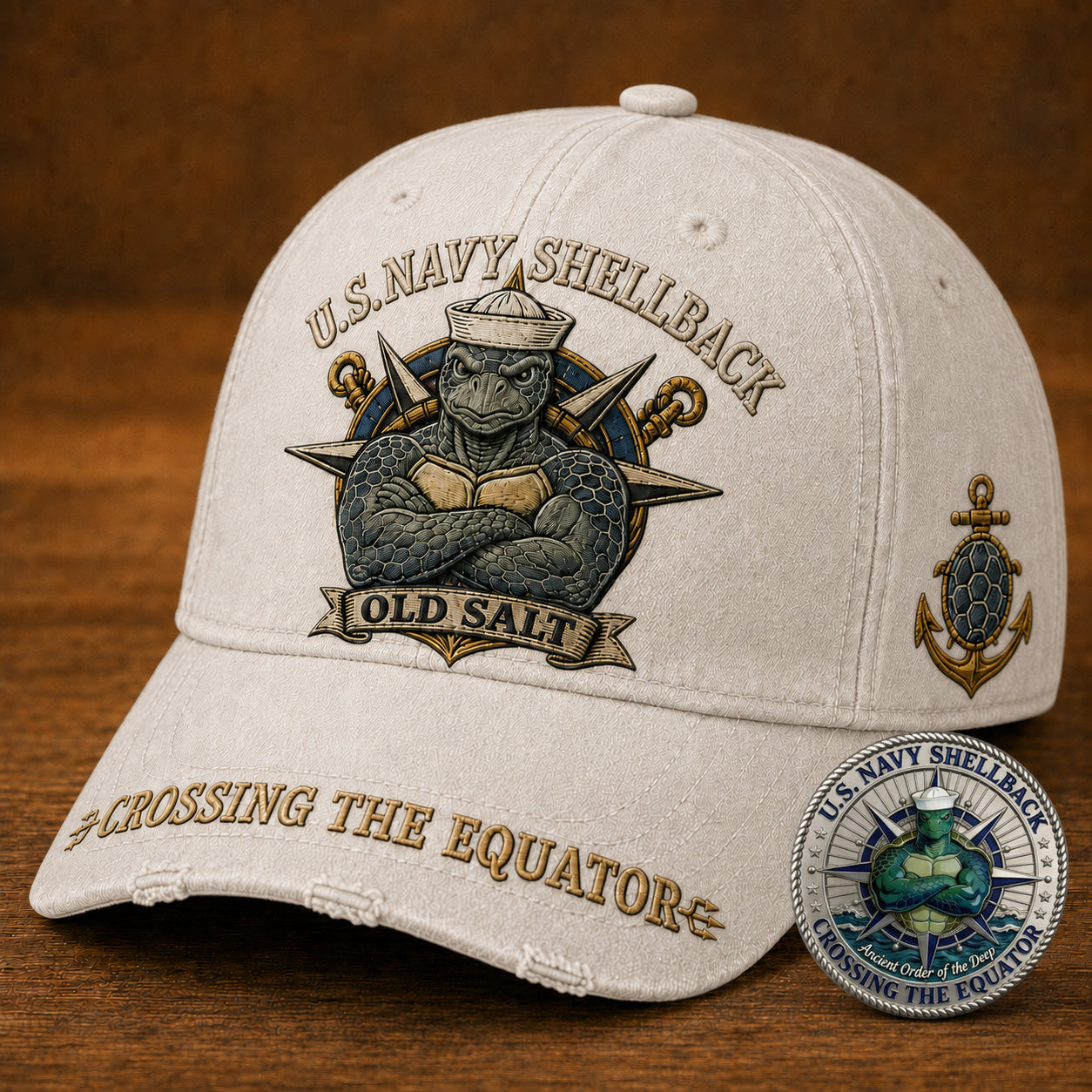 U.S. Navy Shellback Old Salt Cap 🎁 Free Double-Sided Honor Coin With Every Cap Purchase