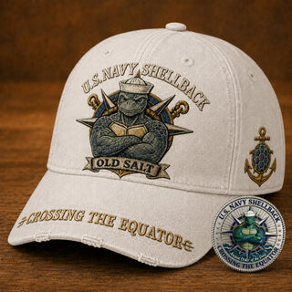 U.S. Navy Shellback Old Salt Cap 🎁 Free Double-Sided Honor Coin With Every Cap Purchase