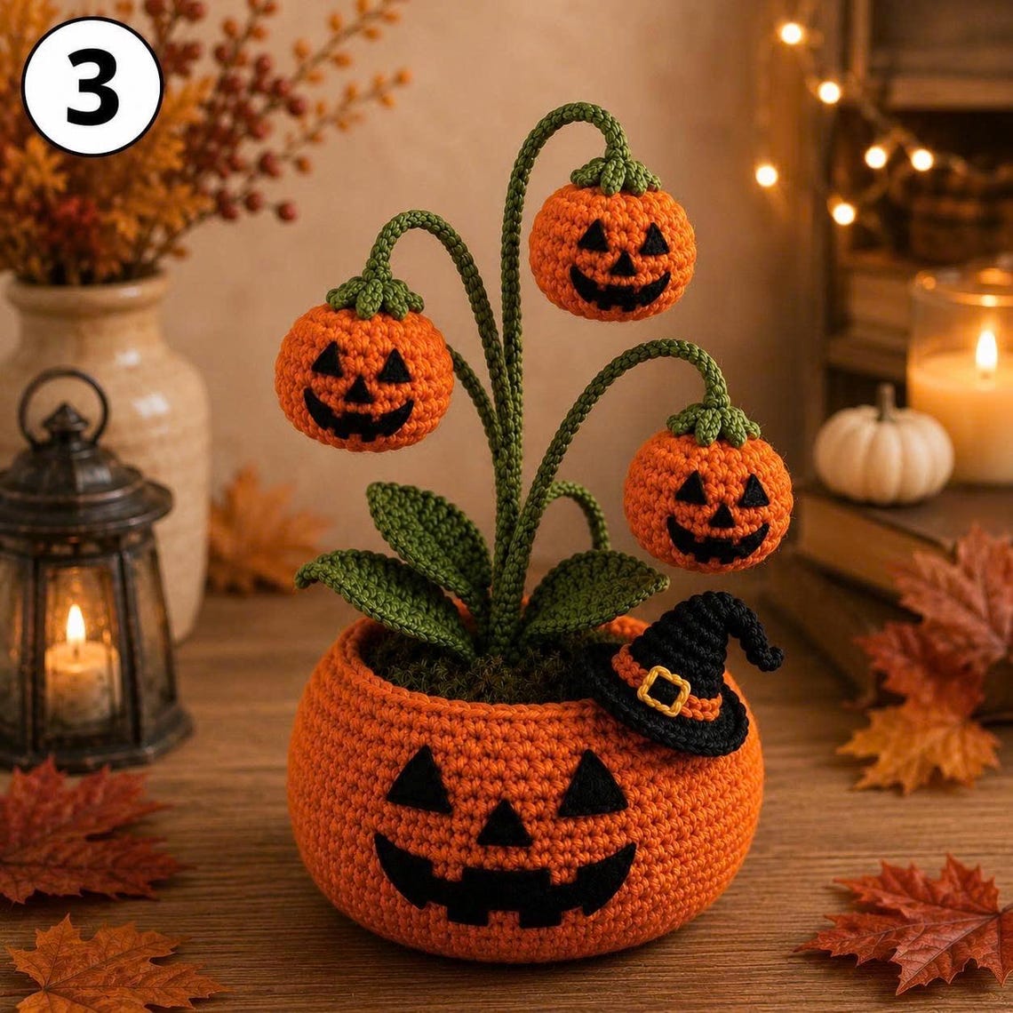 WitchyBloom – Crochet Halloween Pumpkin Flower Décor
