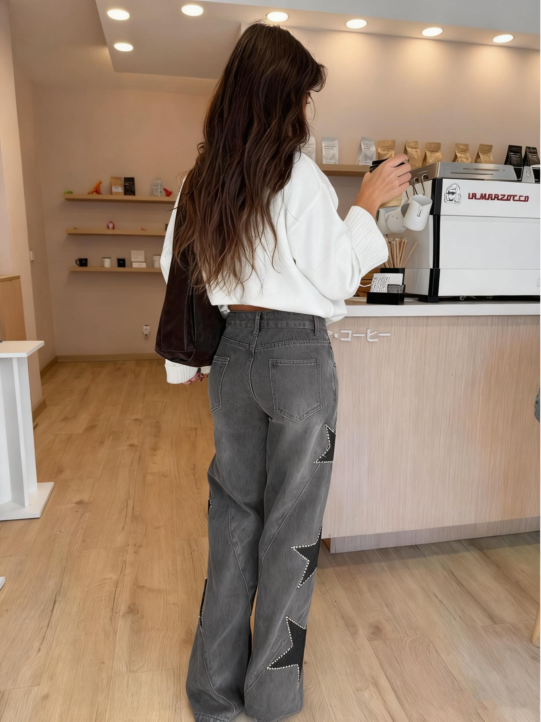 MeteorTrail - Star-Print Straight Denim – Effortless Everyday Style