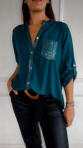 SparkleFlare | Stylish V-Neck Casual Top