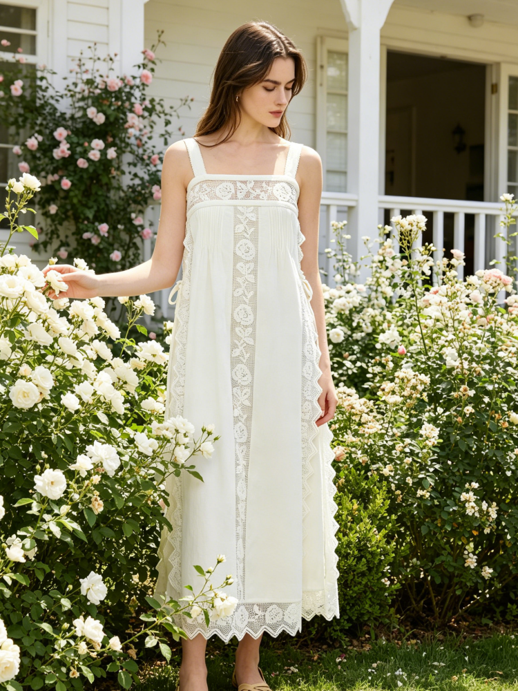 PureLinen – Vintage Lace Summer Midi Dress