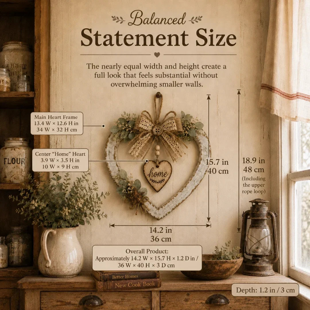 HearthBloom – Rustic Farmhouse Home Heart Wreath