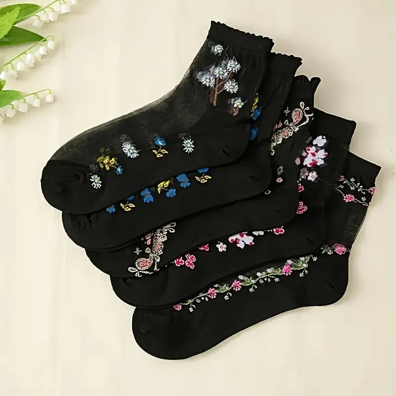 PetalSoft – Women’s Floral Pattern Comfort Glass Socks