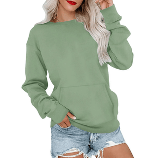 AUSELILY Women's Crewneck Hoodless Sweatshirt With Kangaroo Pocket Fleece Longsleeve Oversized Casual Style Shirt Lightweight Pullover 2026
