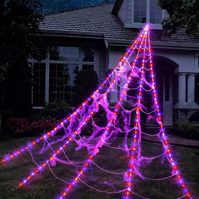 SpookGlow – Giant Purple LED Spider Web Lights
