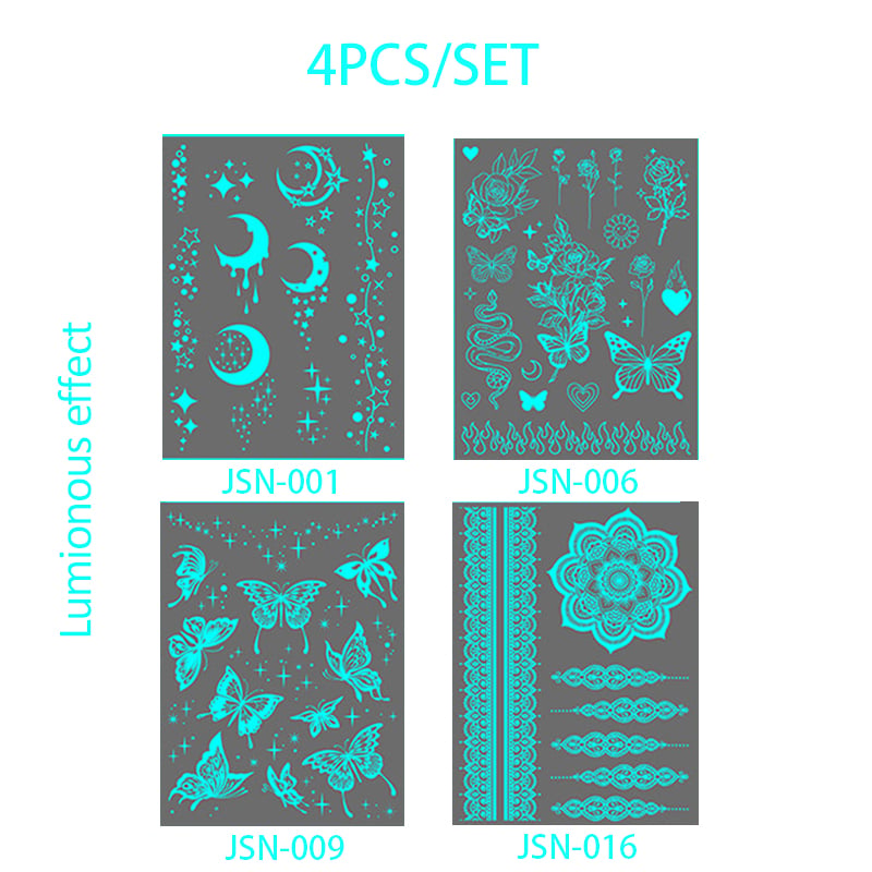🔥Waterproof Blue Luminous Butterfly Tattoo Stickers - Temporary Body Art for Music Festivals & Parties