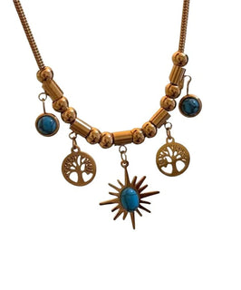 GoldenSol – Vintage Turquoise Sunflower Tassel Necklace