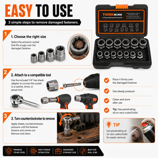 GripPower – Multi Size Bolt & Nut Extraction Tool Kit