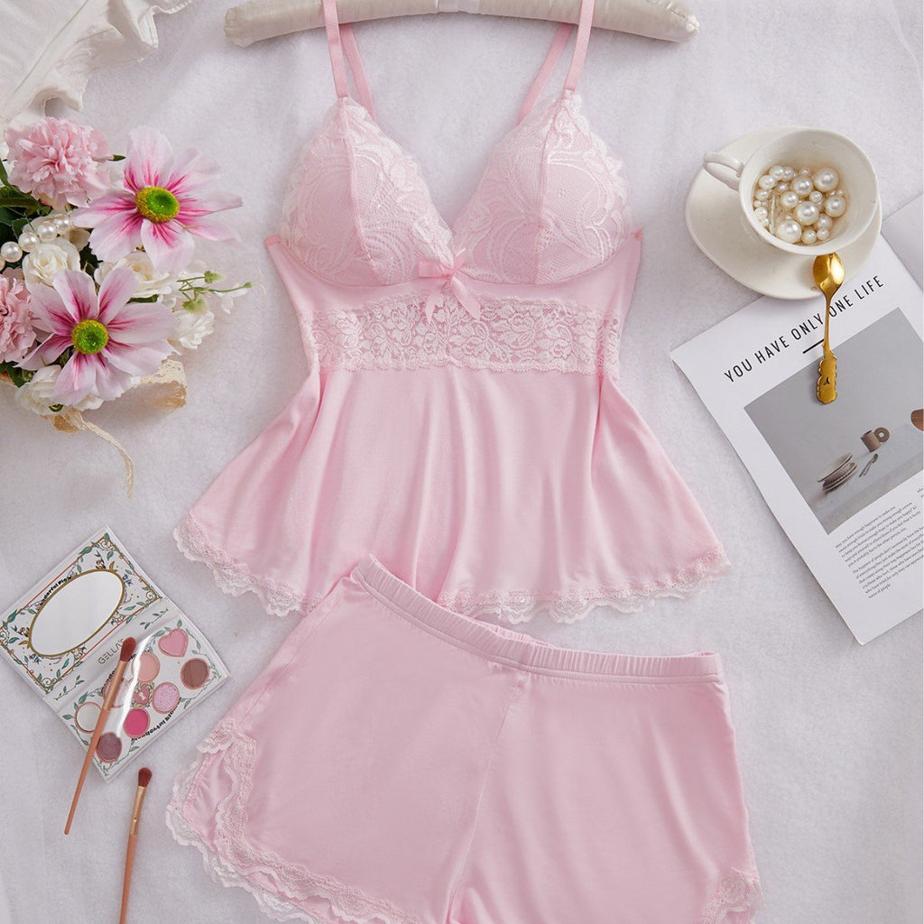 BloomRest - Lightweight V-Neck Lace Trim Sleepwear Set