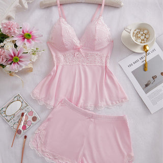 BloomRest - Lightweight V-Neck Lace Trim Sleepwear Set