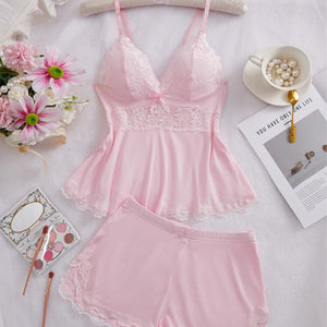 BloomRest - Lightweight V-Neck Lace Trim Sleepwear Set