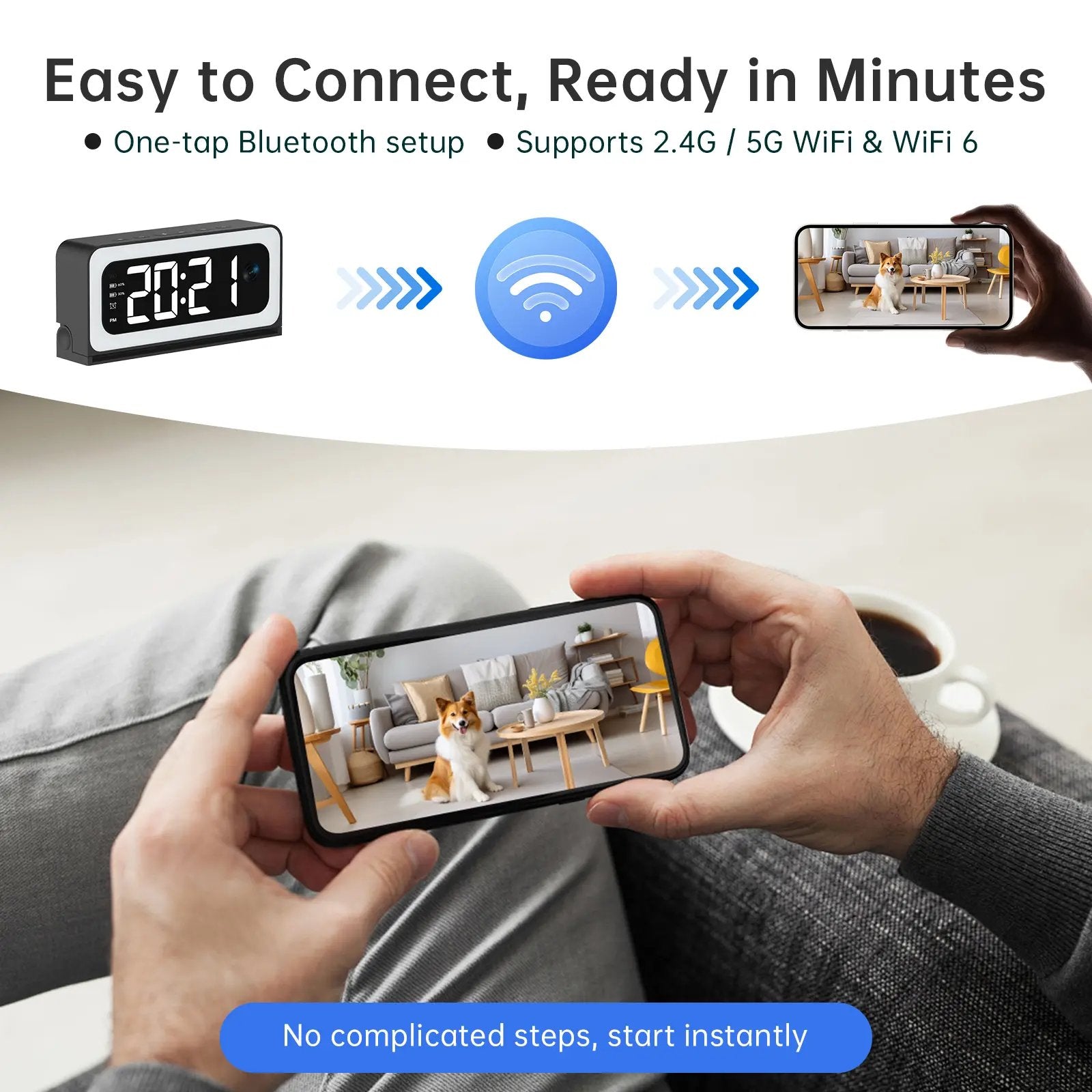 Smart Digital Clock Camera with Dual Band WiFi (5GHz & 2.4GHz) | Home Security & Real-Time Monitoring System