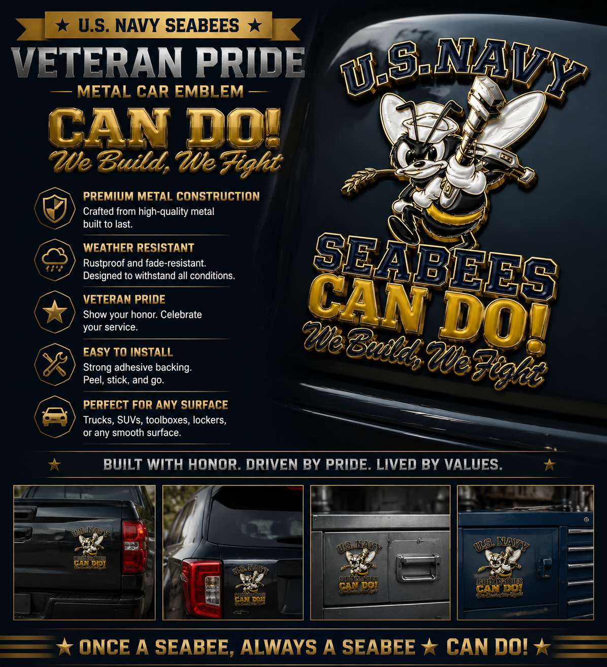 🐝 Last Day Promo: 49% OFF 🛠️U.S. Navy Seabees Veteran Pride CAN DO! Metal Car Emblem🔥Buy 2 Free Shipping Today✈️