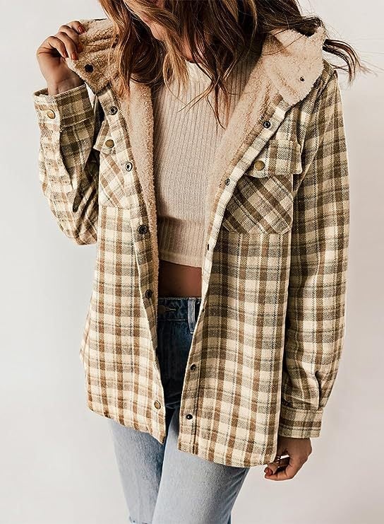 MapleLane - Relaxed Fit Fleece Plaid Jacket