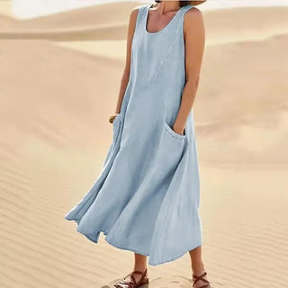BreezeLoom – Sleeveless Cotton Linen Dress