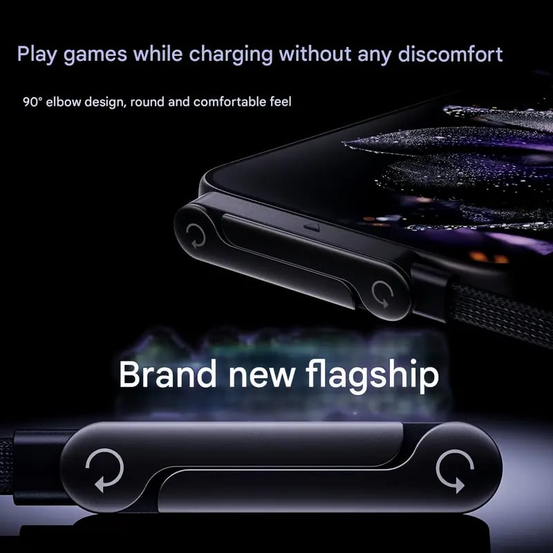 📱65W Braided Fast Charge Cable With Built-in Phone Stand