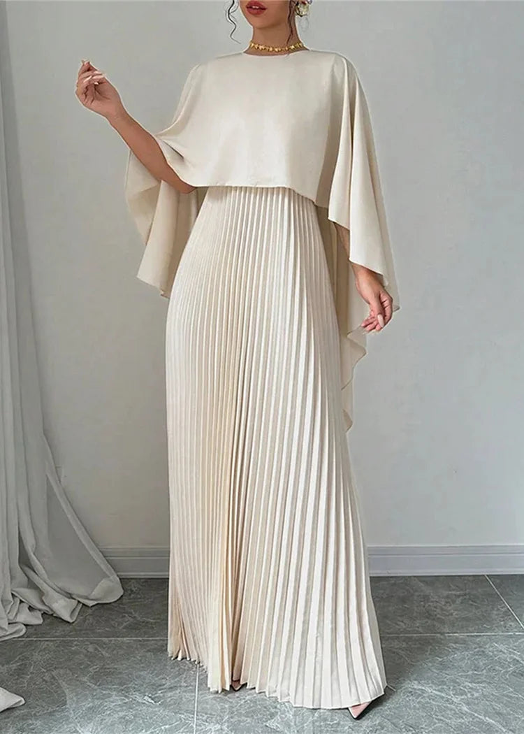 SoftAura – Beige Asymmetrical Patchwork Long Dress