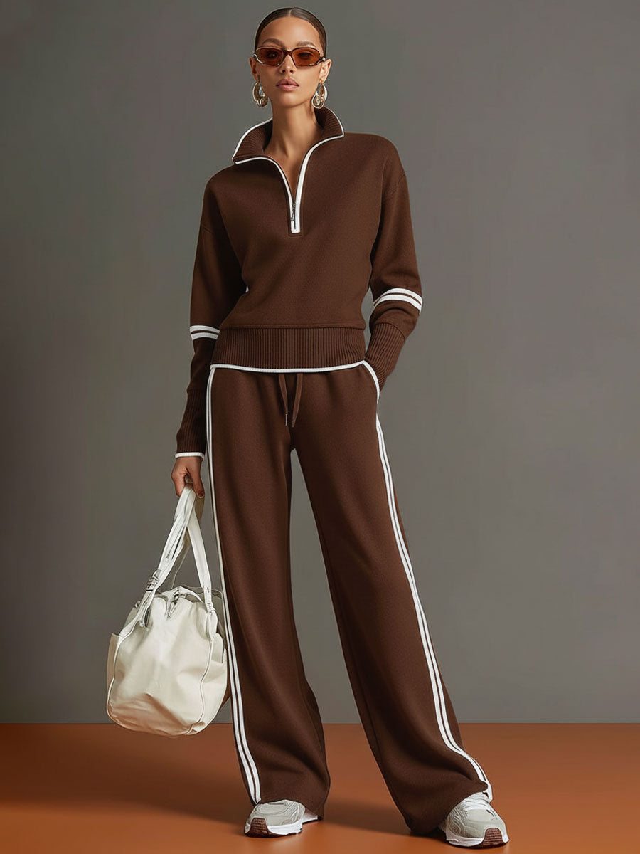 UrbanPulse - Grey-White Half-Zip Tracksuit