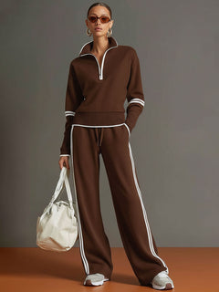 UrbanPulse - Grey-White Half-Zip Tracksuit