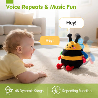 Crawling Musical Dancing Bouncing Learning Bee Plush,Abeja que baila/Abeja que canta/ Interactive,48 Songs & Repeat what you say,Tummy Time Toy infant toy for Birthday 0-3 Months/6-12 Months,Cute Gifts Play