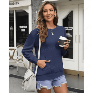 AUSELILY Women's Crewneck Hoodless Sweatshirt With Kangaroo Pocket Fleece Longsleeve Oversized Casual Style Shirt Lightweight Pullover 2026