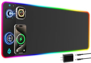 RGB Gaming Mouse Pad Wireless Charging Desk Mat with Foldable Phone Stand, Large LED Gaming Mat 800x350x4mm, 15 Light Modes, Waterproof, Keyboard Pad for PC Computer, Includes 20W PD Power Adapter|B0FPFZFXXT