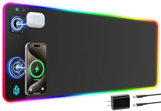 RGB Gaming Mouse Pad Wireless Charging Desk Mat with Foldable Phone Stand, Large LED Gaming Mat 800x350x4mm, 15 Light Modes, Waterproof, Keyboard Pad for PC Computer, Includes 20W PD Power Adapter|B0FPFZFXXT