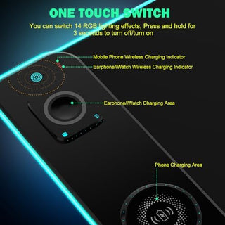 RGB Gaming Mouse Pad Wireless Charging Desk Mat with Foldable Phone Stand, Large LED Gaming Mat 800x350x4mm, 15 Light Modes, Waterproof, Keyboard Pad for PC Computer, Includes 20W PD Power Adapter|B0FPFZFXXT