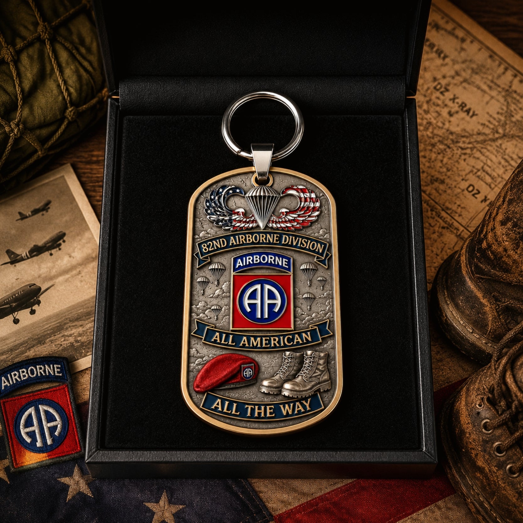 🪂U.S. Army 82nd Airborne Division Tribute Dog Tag Keychain（Gift box included）