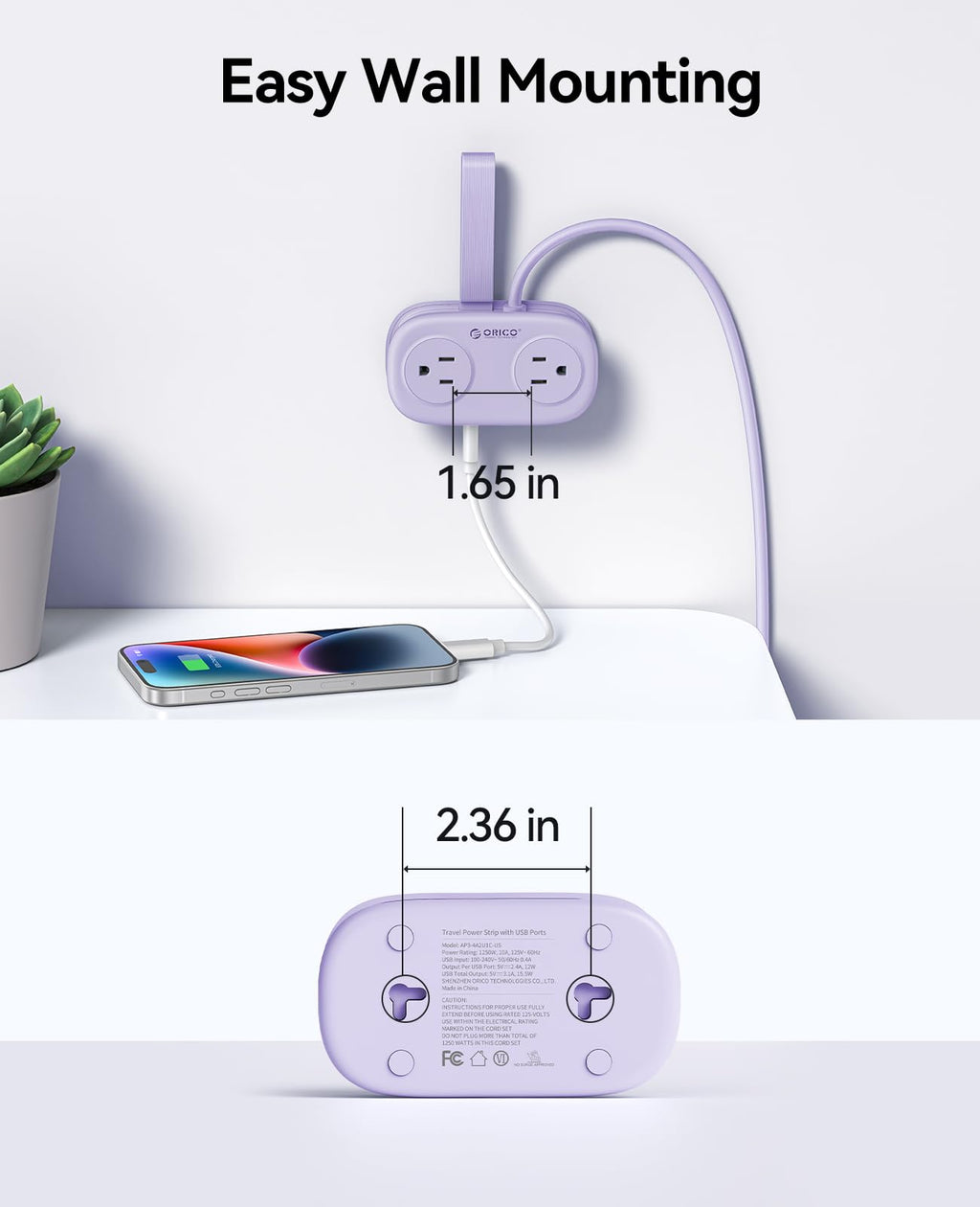 AuroraLink – 4FT Travel Power Strip with 4 AC Outlets